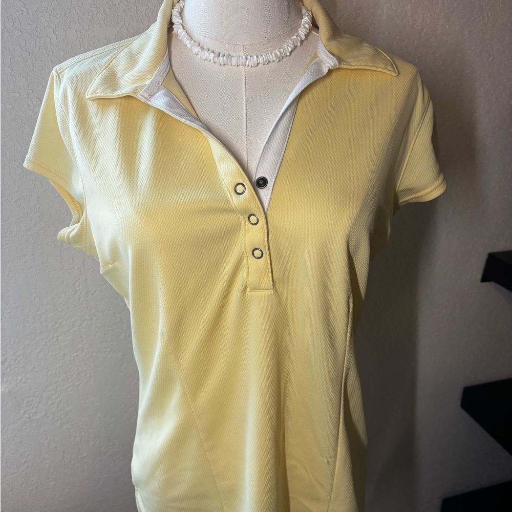 Athleta Yellow Fitted Polo Shirt with Cap Sleeves